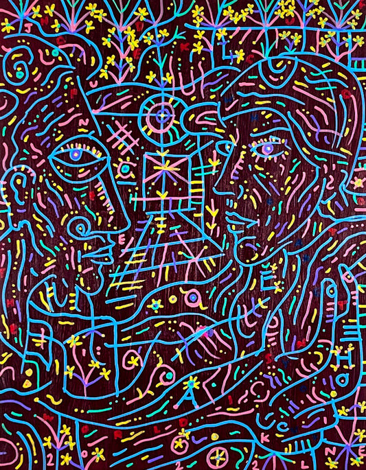 Ghost Dream. Oil and Oil Markers on Wood. 11" x 14". John Kline Artwork. Small Painting