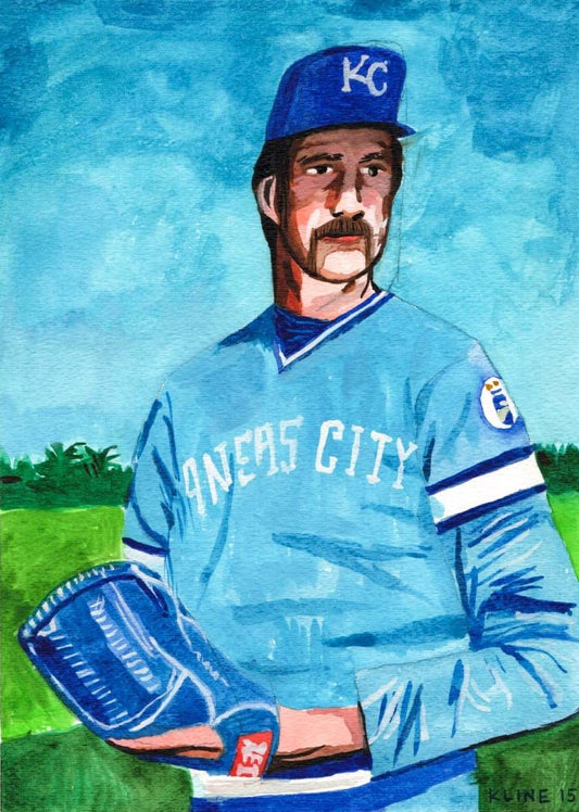 Dennis Leonard. Kansas City Royals. Watercolor and Gouache on Paper. 9" x 12"