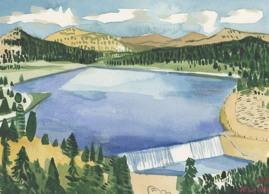 Evergreen Dam and Lake, Bear Creek Canyon, Colorado. Watercolor. 10" x 8". John Kline Artwork