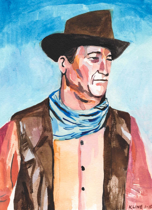 John Wayne. Watercolor and Gouache on Paper. 9" x 12". Painting