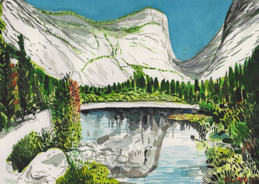 Yosemite National Park. Original Watercolor on Paper. 9" x 12". landscape. mountains. California. lake. small painting. affordable. home.