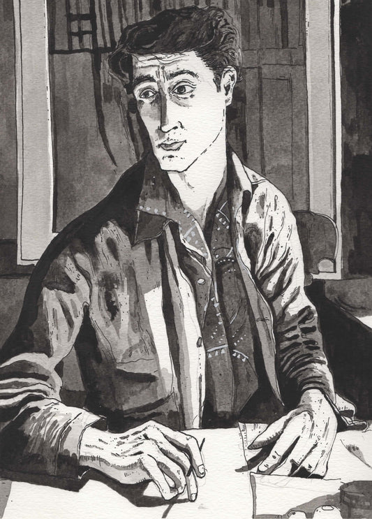 (SOLD) Portrait of John Minton. Ink Wash on Paper. 9" x 12"