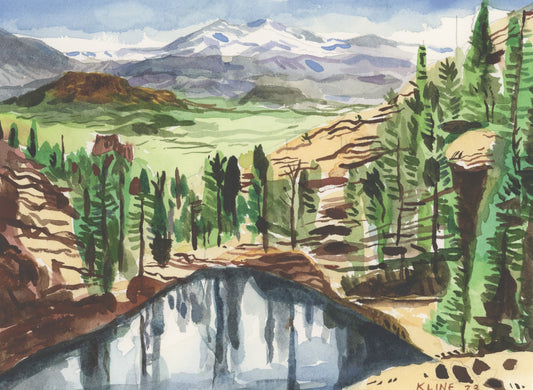 Gem Lake and Longs Peak, Estes Park, Colorado. Watercolor. 10" x 8". John Kline Artwork.