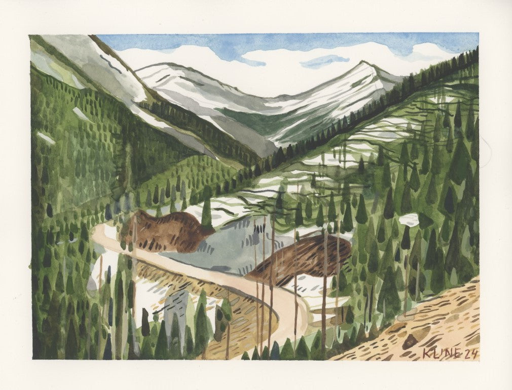 Berthoud Pass, Continental Divide, Colorado. Watercolor. 10" x 8". John Kline Artwork