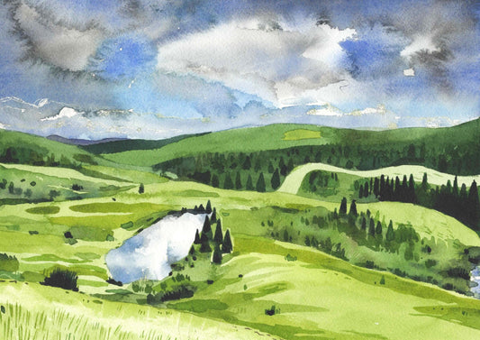 Routt National Forest, Colorado. Original Watercolor on Paper. 9" x 12". landscape. Flattops. small. Steamboat Springs. 2019. mountains.