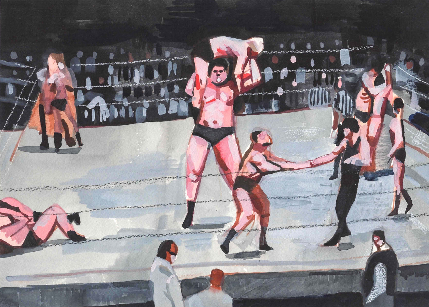 Andre the Giant, Wrestlemania. Watercolor on Paper. 9" x 12". wrestling painting hulk hogan royal rumble bret hart jake the snake artwork