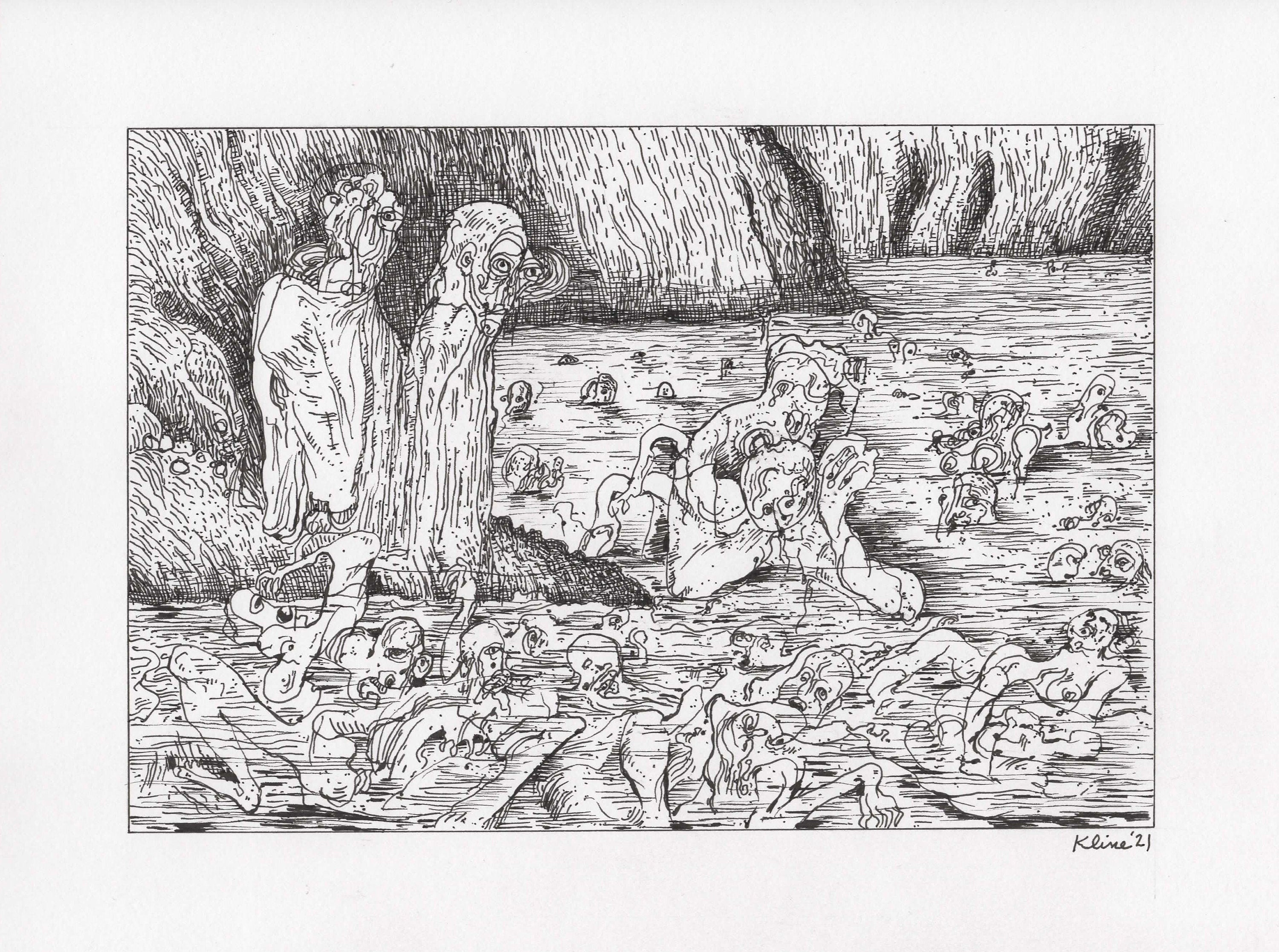 Ugolino gnawing the Head of Ruggieri, from a Gustave Dore illustration.  Original Ink Drawing. 9